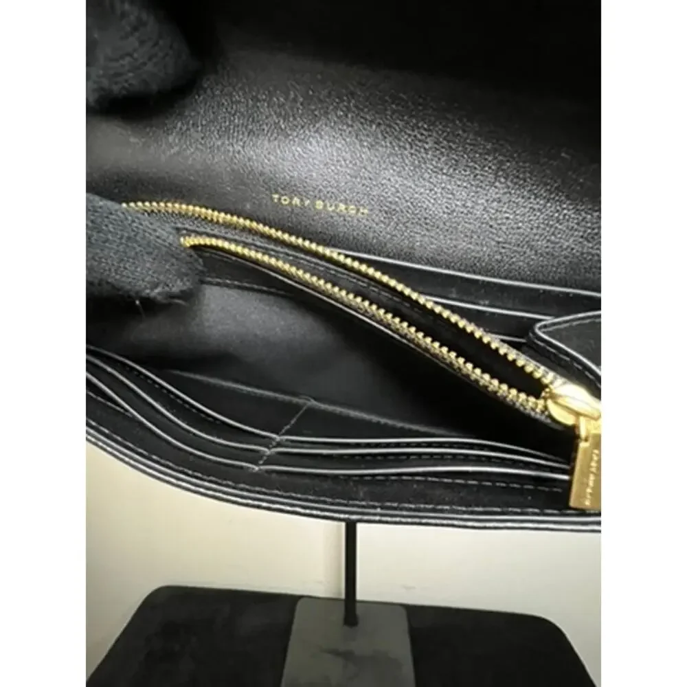 Tory Burch Kira Moto Quilt Black Leather Chain Wallet Crossbody Bag